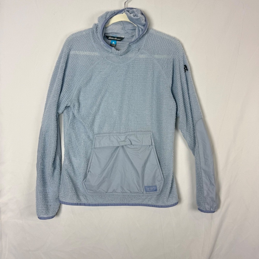 Eddie Bauer Womens Fleece Pullover Light‎ Blue Mock Neck Kangaroo Pocket Size M